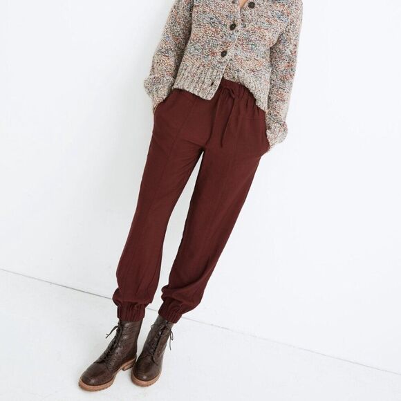 Madewell Pants - MADEWELL Drapey Seamed Track Trousers in Dark Cabernet